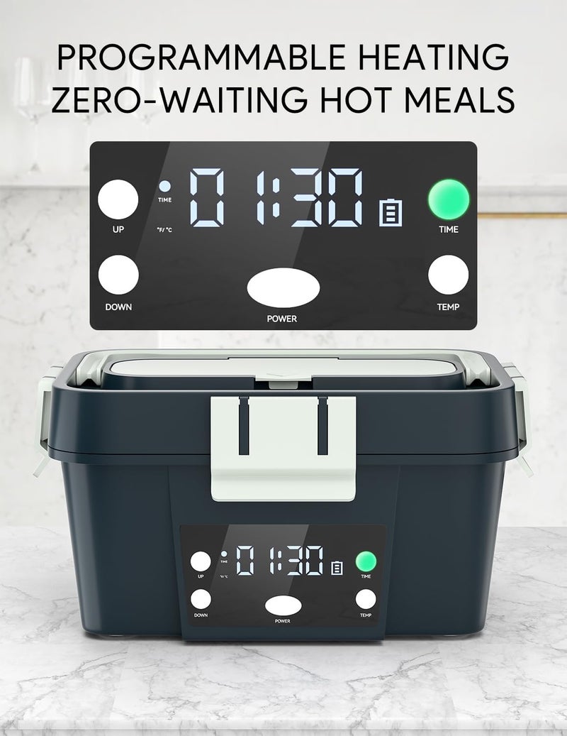 FVW Heated Lunch Box Battery Powered with Automatic Heating, 16,000mAh Cordless Heatable Lunchbox for Adults, 1.6L Portable Food Warmer with Insulated Carry Bag Green - Image 3